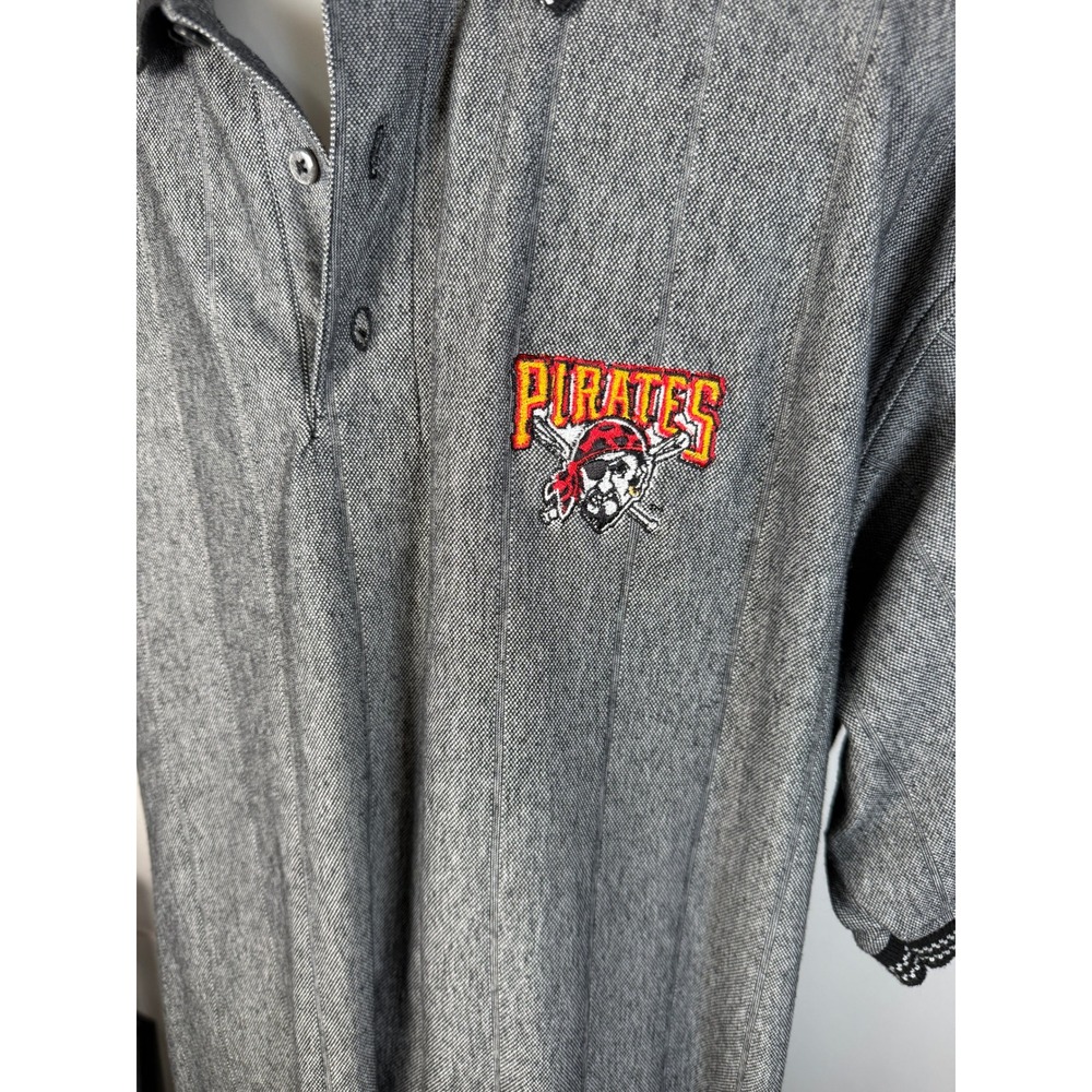 Pittsburgh Pirates Polo Shirt Mens XL Gray Striped MLB Short Sleeve - Picture 2 of 8